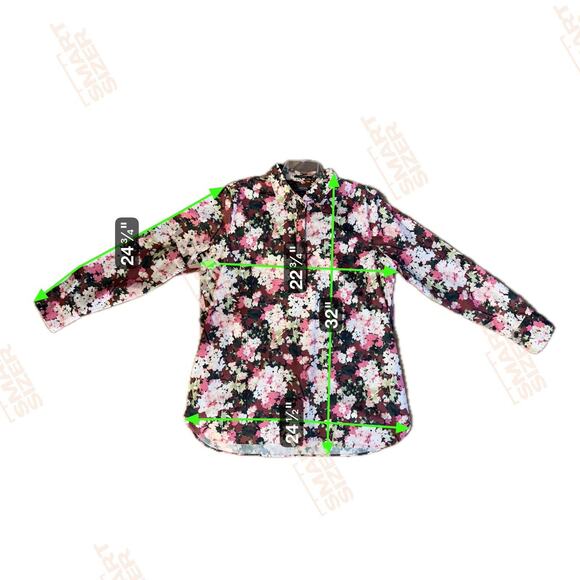 Lands End Pink Colorful Floral Blouse Sz 16 Supima Cotton Tunic Cottagecore - Picture 3 of 6